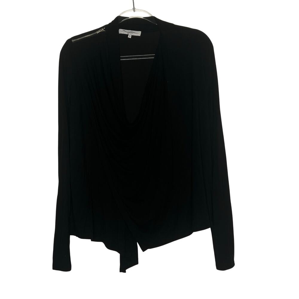 X by GOTTEX Wrap Draped Blouse Cowl Neck Long Sleeve Pullover Black Size Medium